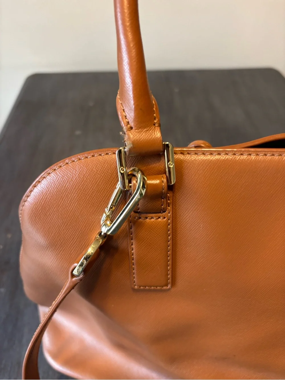 Tory Burch Cognac Leather Dome Satchel with Gold Hardware